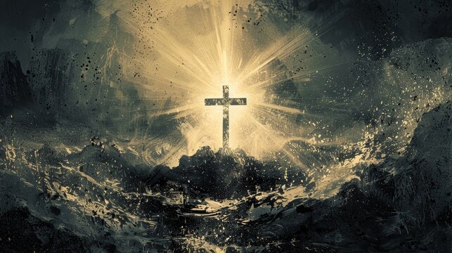 The dark clouds are parting to reveal a shining cross.