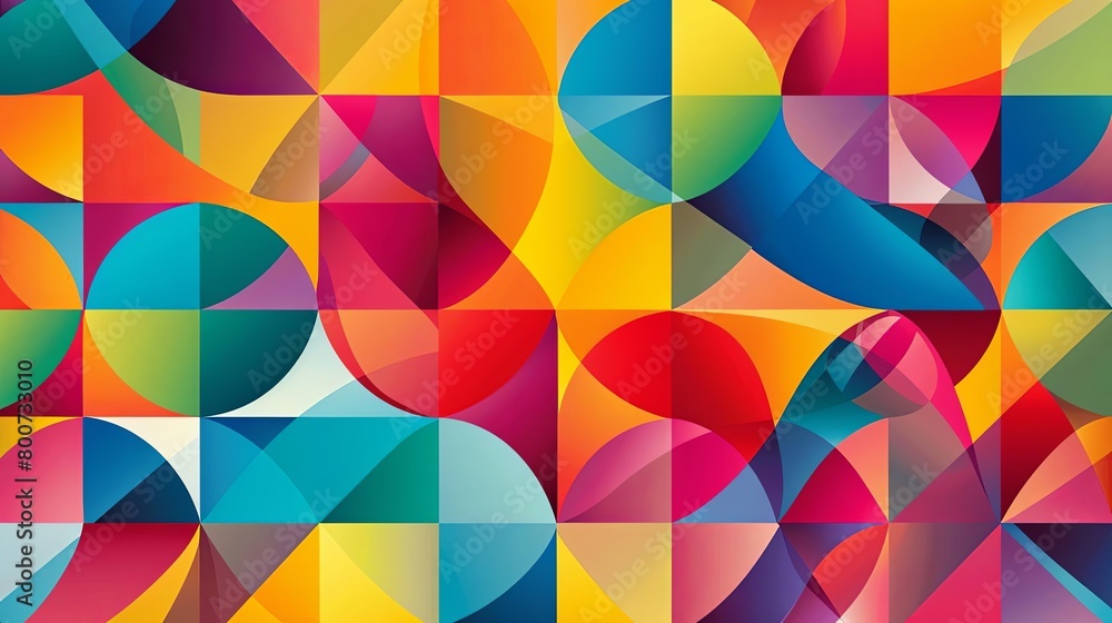 Poster a multicolored pattern of squares and triangles