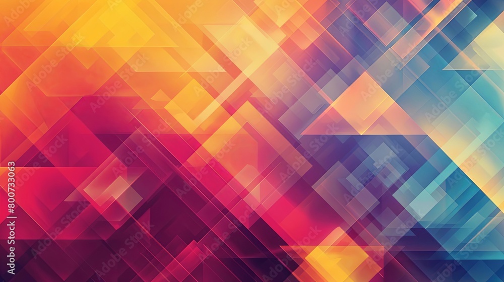Poster a multicolored wall with a pattern of squares and triangles