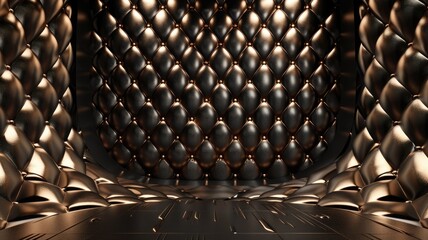 Luxurious padded black leather wall with diamond pattern and spotlight illumination