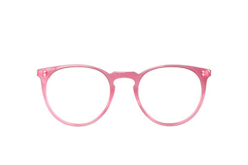 Modern stylish pink plastic women's frames eyeglasses isolated cutout on transparent