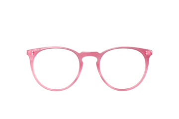 Modern stylish pink plastic women's frames eyeglasses isolated cutout on transparent