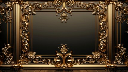 Ornate golden frame on black background with intricate details