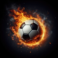 Fototapeta premium Soccer ball flying on fire isolated on a black background