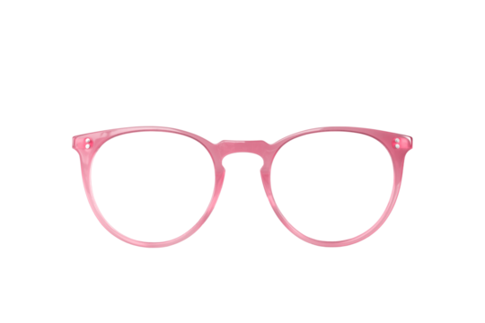 Modern stylish pink plastic women's frames eyeglasses isolated cutout on transparent