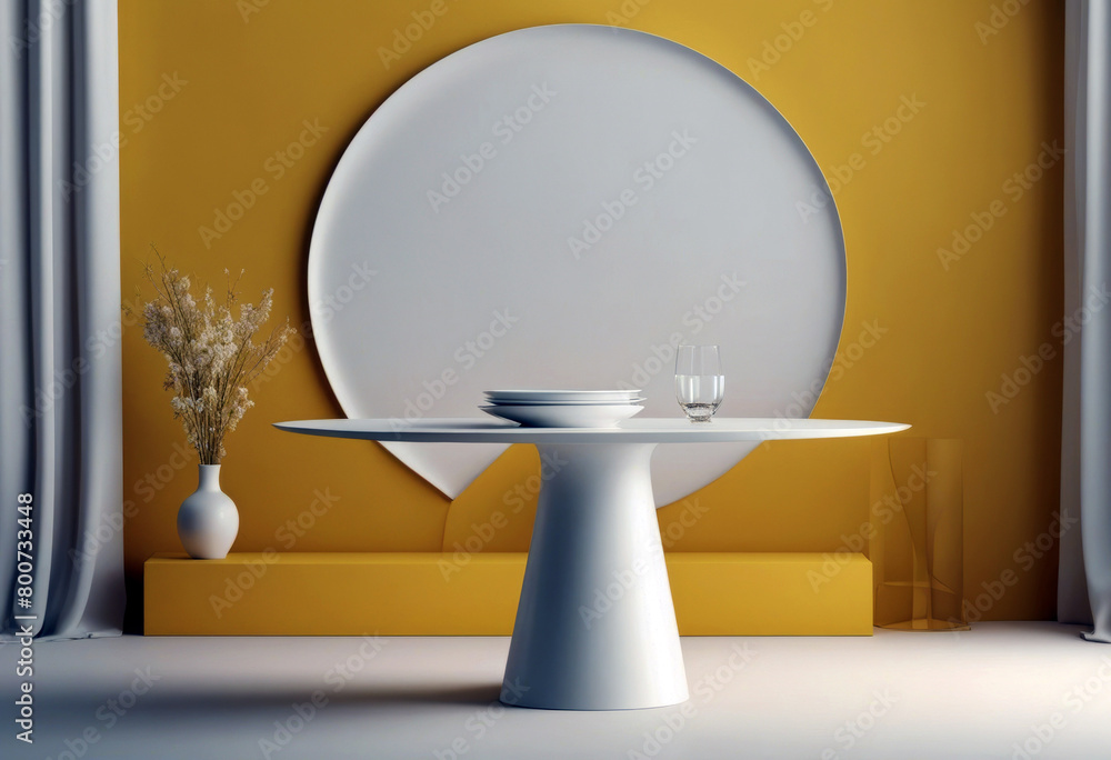 Poster 'yellow showing 3d empty table nner splay pedestal rendering stand blank elegant fabric background w