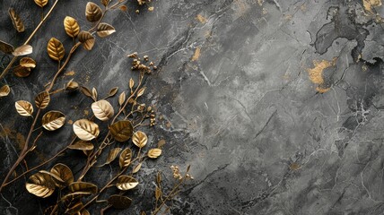 Obraz premium Golden leaves on textured gray background