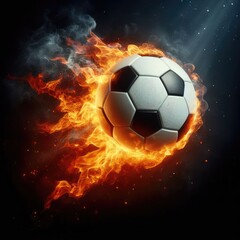 Naklejka premium Soccer ball flying on fire isolated on a black background
