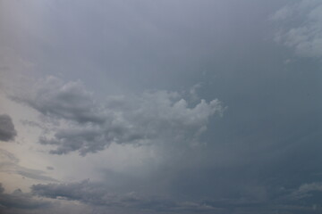 Fototapeta premium Storm clouds in the sky over the city. Gray gloomy sky before hurricane