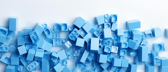 Blue 3D Lego Blocks Cascade on White Background