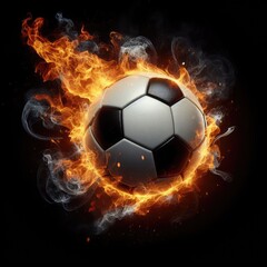 Fototapeta premium Soccer ball flying on fire isolated on a black background