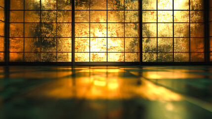 光が差し込む豪華絢爛な金箔の和室のイメージ背景