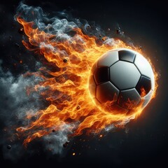 Fototapeta premium Soccer ball flying on fire isolated on a black background
