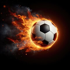 Fototapeta premium Soccer ball flying on fire isolated on a black background