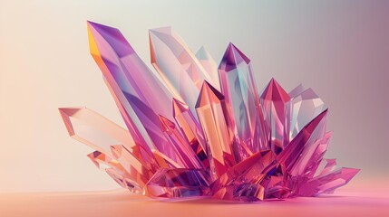 a pink flower stands out amidst a colorful arrangement of crystals in a vase, set against a pink sky