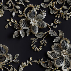 Seamless pattern of embroidery on black velvet