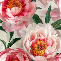 Seamless pattern of pink peony