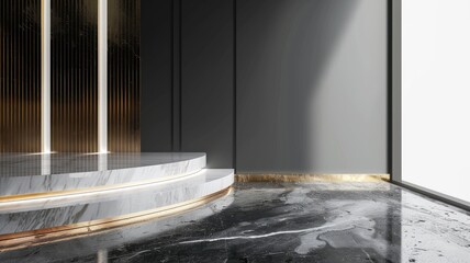 Modern interior with luxurious marble flooring and gold accents