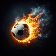 Naklejka premium Soccer ball flying on fire isolated on a black background
