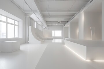 Obraz premium Monochromatic White Space: Luxury Geometric Interior Design Showcase