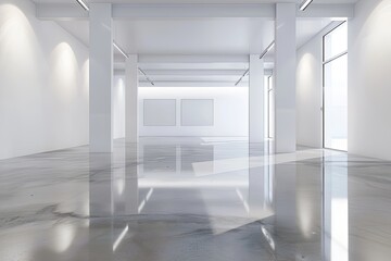 White Space Design: Modern Luxury Gallery with Reflective Floors