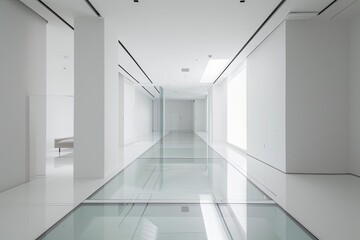 Glass-Floored Luxury: A Modern White Interior Showcase