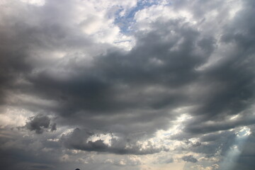 cloudy sky with rare dark gray clouds with threat of rain