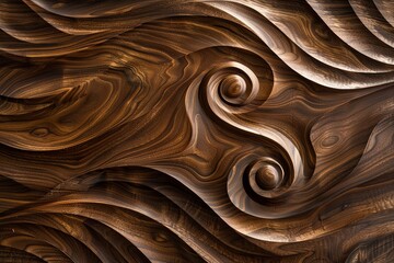 Waves and Loops in Walnut Wood Grain Detail with Old, Disrobed, and Interior Highlights