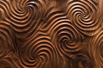 Naklejka premium Waves and Loops Detailing in Walnut Wood Grain - Rustic Interior Highlights