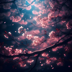cherry blossom background,beautiful with moonlight,Generative AI