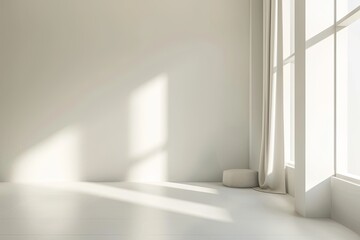 Monochromatic Light: Minimalist White Room with Soft Cozy Decoration