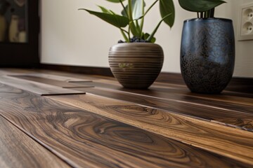 Naklejka premium Elegant Walnut Wood Flooring: Ceramica Elegance with Detailed Grain