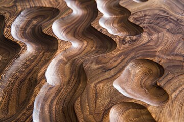 Naklejka premium Waves and Loops in Walnut Wood Grain Detail - Textured, Hardwood, Rustic Finishes