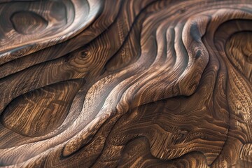 Naklejka premium Exploring Waves and Loops: Walnut Wood Grain Detail with Textured, Hardwood, and Rustic Finishes.