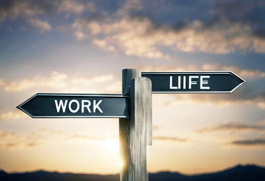 'signpost Balance Life Work concept lifestyle decision leisure expression jargon phrase metaphor idiom saying choice business stress live disused commitment environment burnout overwork ambition'