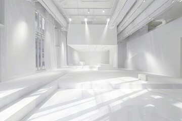 Obraz premium Geometry in Minimalistic White Room: Conceptual Luxury Fashion Store Design
