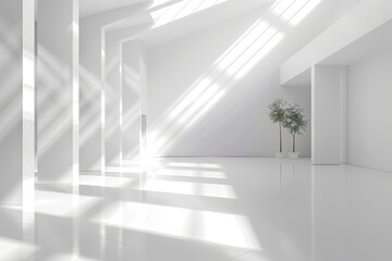 Luxury Architecture: White Clean Interior 3D Rendering Entrance Hall Showcase