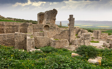 Remains of the Licinian Baths in the ancient roman city of Dougga. Tunisia