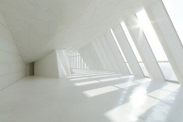 Obraz premium Monochromatic Light: Contemporary White Space - Minimalist Sunroom View