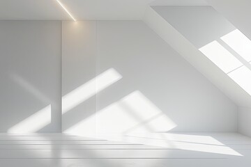 White Geometric Office: Modern 3D Rendering of Empty Space with Diagonal Light Rays
