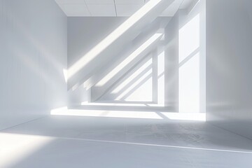 Clean Geometric White Space: 3D rendering of Illuminated Office with Diagonal Light