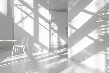 Obraz premium Geometric Light and Shadow: Modern White Apartment Interior Decoration