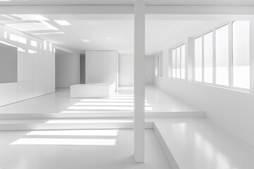 Minimalistic White Office: Light-Filled Modern Indoor Space Decoration Concept
