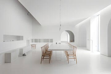 Minimalist White Dining Space: Geometric Home Museum Loft