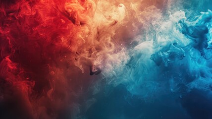 Abstract image of red and blue smoke intertwining on dark background