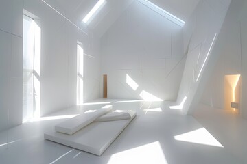 Minimalist Silhouette: Bright White Interiors Contrast with Luxe Geometric Shapes in a Museum Loft