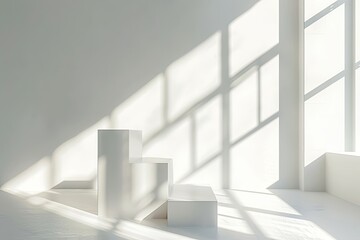 Obraz premium Minimalist Geometry: White Shadow Play in Luxury Loft Interior Museum Concept