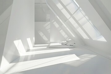 Minimalist White Room: Shadow Play & Geometric Design in a Bright Luxury Interior