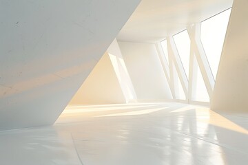White Minimalist Bedroom: Geometric Interplay and Sunrise Glow