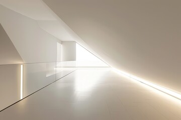 Minimalistic Elegance: White Room Interior with Geometric Backlighting